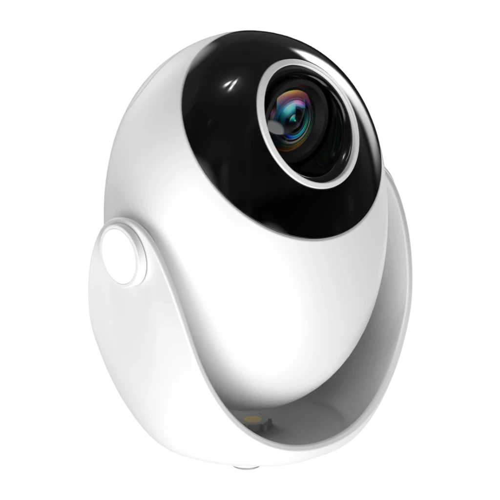 Projecteur SMOON 1080p Full HD 300 Lumens ANSI LCD Google TV Q3, vue latérale: corps ovale blanc avec objectif LCD