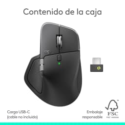 Logitech Rato MX Master 4 Grafite, conteúdo da caixa: rato vista superior e recetor USB-C Bolt incluídos