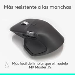 Logitech Rato MX Master 4 Grafite, vista lateral esquerda: roda de scroll metálica, botões laterais e textura resistente
