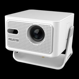 Projetor Magcubic HY320 MAX 720p 390 Lúmens ANSI LCD LED Android 11 Branco, vista frontal em ângulo: lente central, grelha