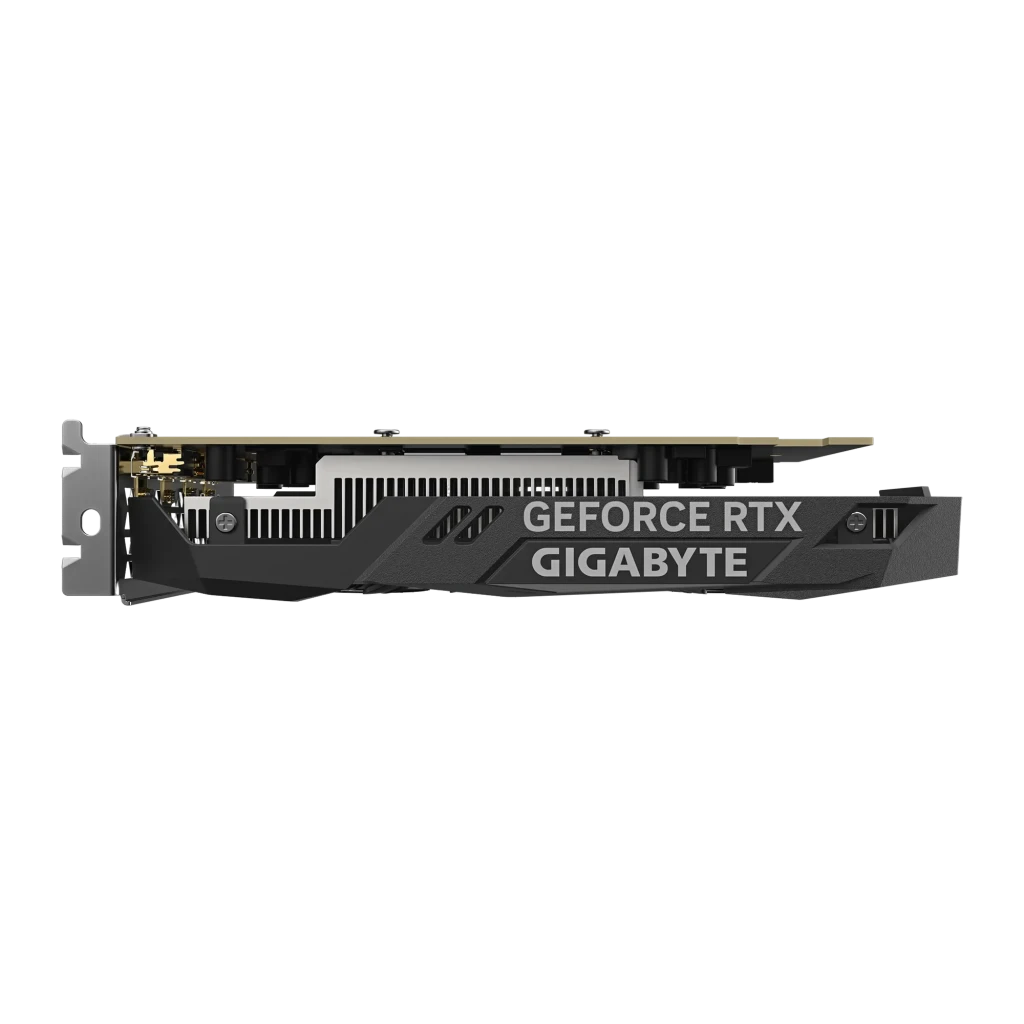 Gigabyte RTX 3050 WINDFORCE OC V2 6GB preto prata, vista com caixa: placa e embalagem laranja preto juntas - Item4