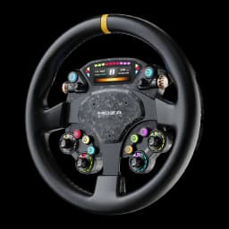 MOZA Racing CS Pro Steering Wheel preto, vista frontal: ecrã TFT, botões multicolor e cubo em fibra de carbono