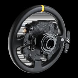 MOZA Racing CS Pro Steering Wheel preto, vista traseira em ângulo: conector central, paddles e estrutura de carbono