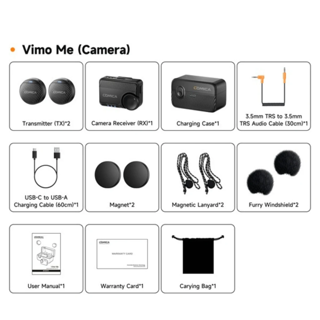 Micrófono inalámbrico Comica Vimo Me Camera Combo Negro USB-C, contenido: 2 transmisores, receptor, estuche, cable, imanes