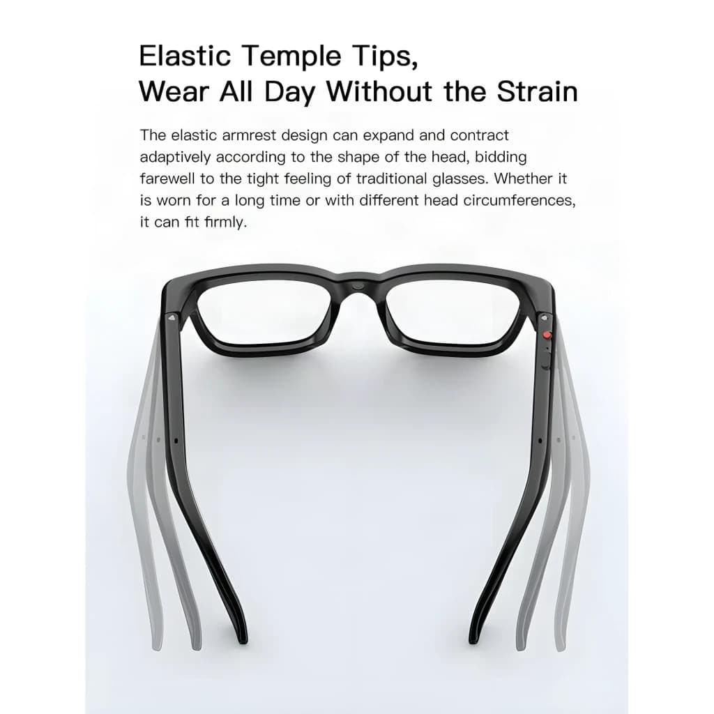 Branches élastiques des Smartglasses M08 Photochromic Noir, s’adaptant à la tête pour un maintien confortable et ajusté, haut‑parleurs intégrés,