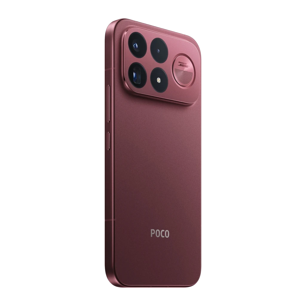 Xiaomi POCO F9 Ultra 5G Dark Cherry con gran pantalla sin bordes y cámara trasera triple en módulo redondo; acabado mate burdeos y frontal con perforación - Ítem5