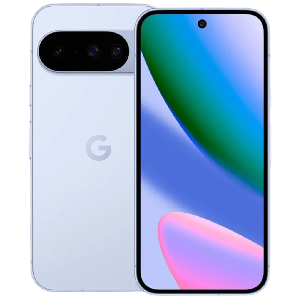 Smartphone blanco glaciar con pantalla completa perforada, marcos delgados y módulo trasero horizontal con triple cámara; acabado como nuevo, 12GB/128GB - Ítem