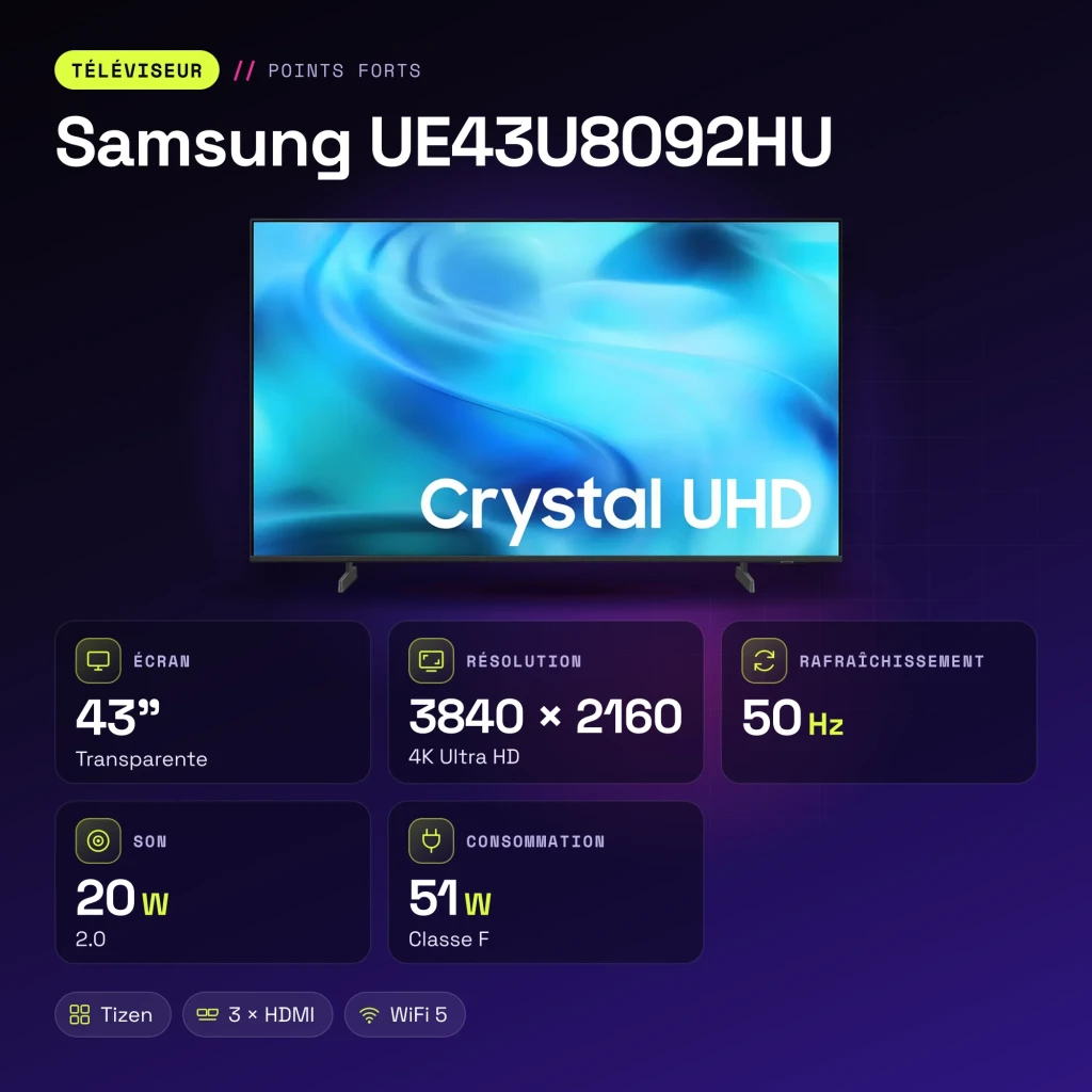 TV Samsung 43 pulgadas LED 4K Negro UE43U8092HU - características
