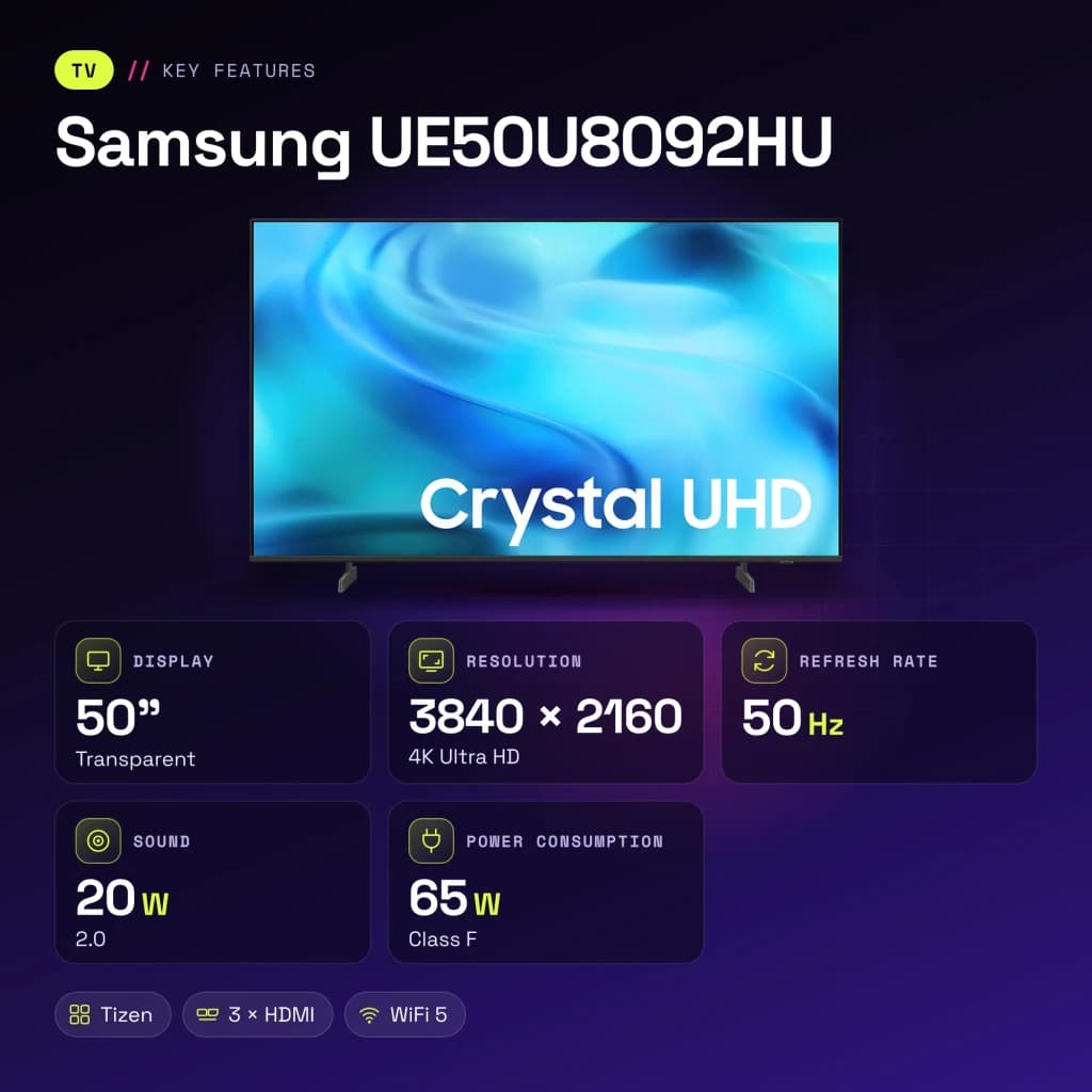 TV Samsung 50 polegadas LED 4K Ultra HD Preto UE50U8092HU - características