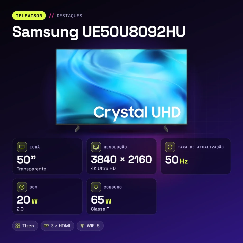 TV Samsung 50 polegadas LED 4K Ultra HD Preto UE50U8092HU - características