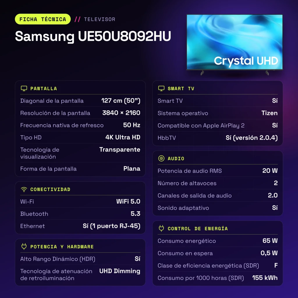 TV Samsung 50 polegadas LED 4K Ultra HD Preto UE50U8092HU - características