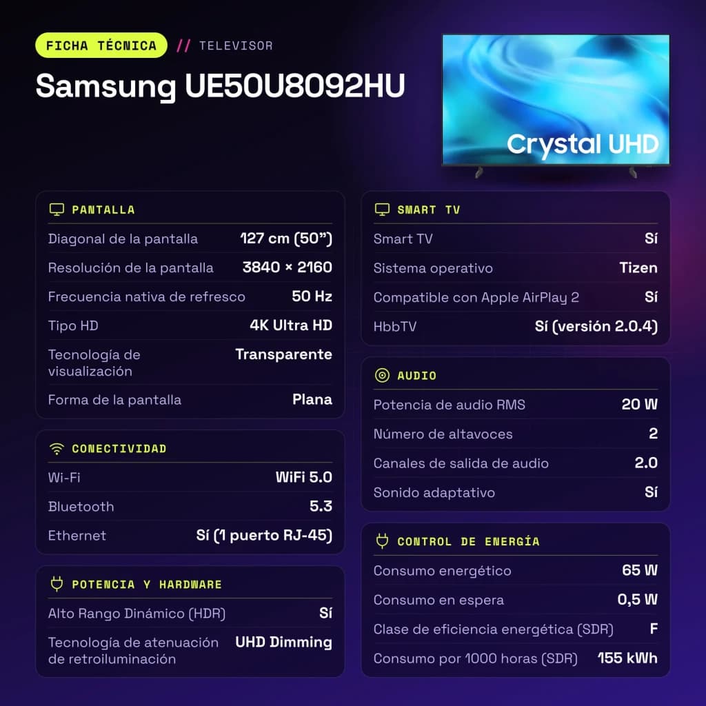 TV Samsung 50 polegadas LED 4K Ultra HD Preto UE50U8092HU - características