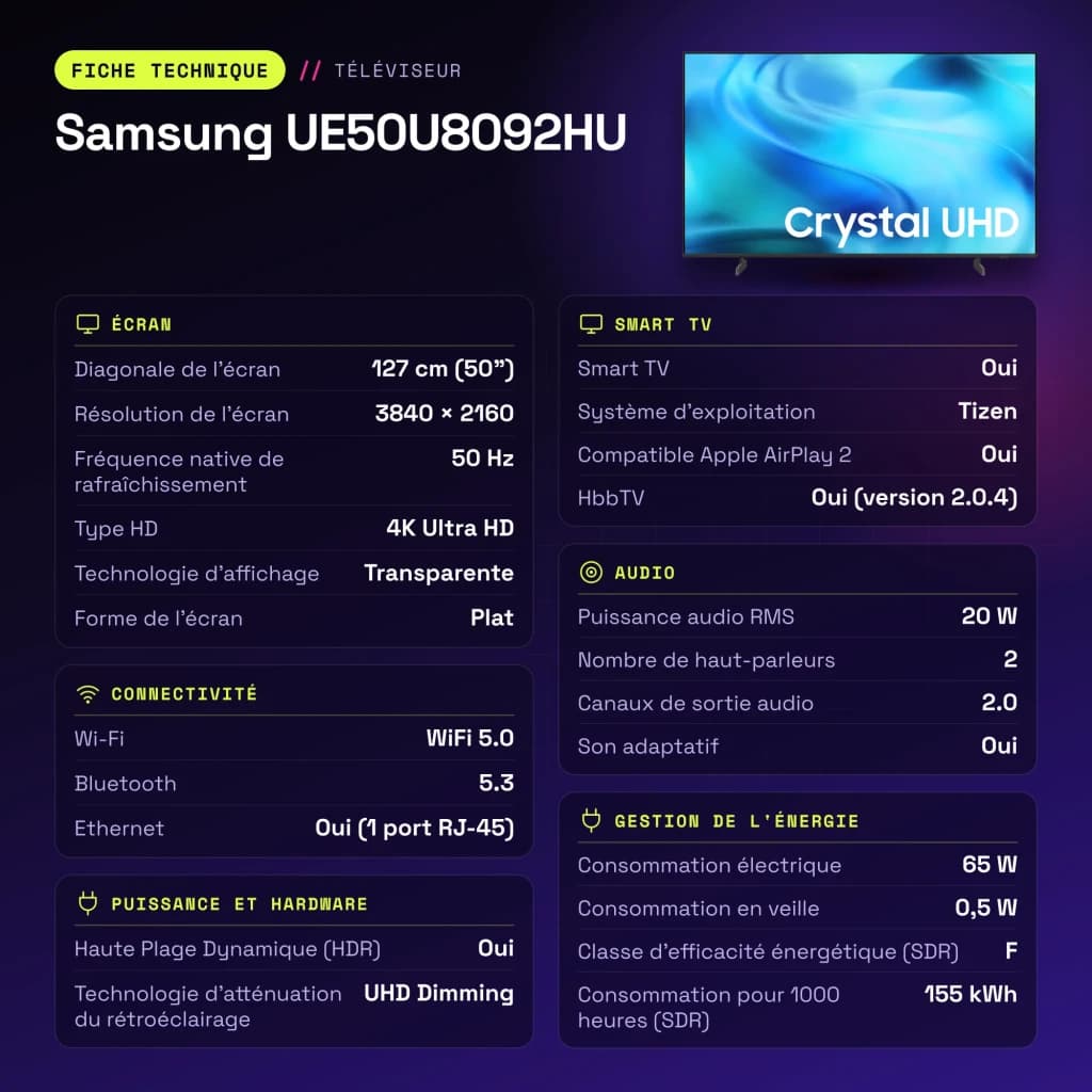 TV Samsung 50 polegadas LED 4K Ultra HD Preto UE50U8092HU - características