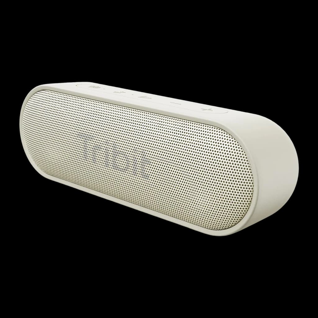 Enceinte Bluetooth Tribit XSound Go BTS58 20W 24h Blanc, vue avant en angle: grille métallique et boutons de contrôle
