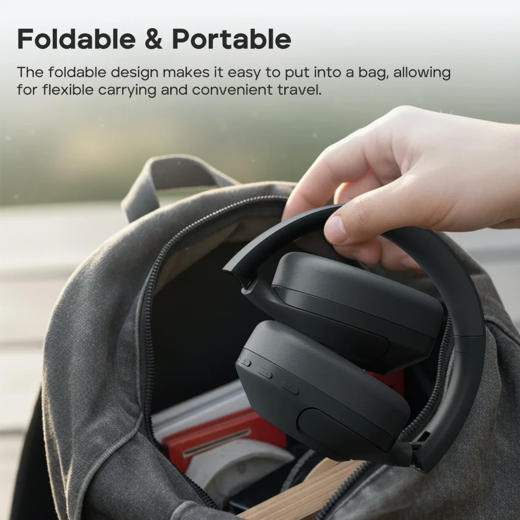 Tribit QuietPlus 81 noir - design over-ear pliable et léger, avec coussinets en cuir protéique