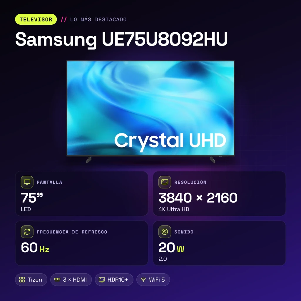TV Samsung 75 polegadas LED 4K Tizen Preto UE75U8092HU - características