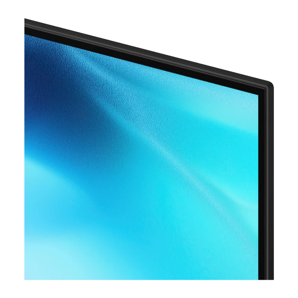 TV Samsung 75 polegadas LED 4K Tizen Preto UE75U8092HU, detalhe: canto superior direito com moldura preta fina e ecrã aceso