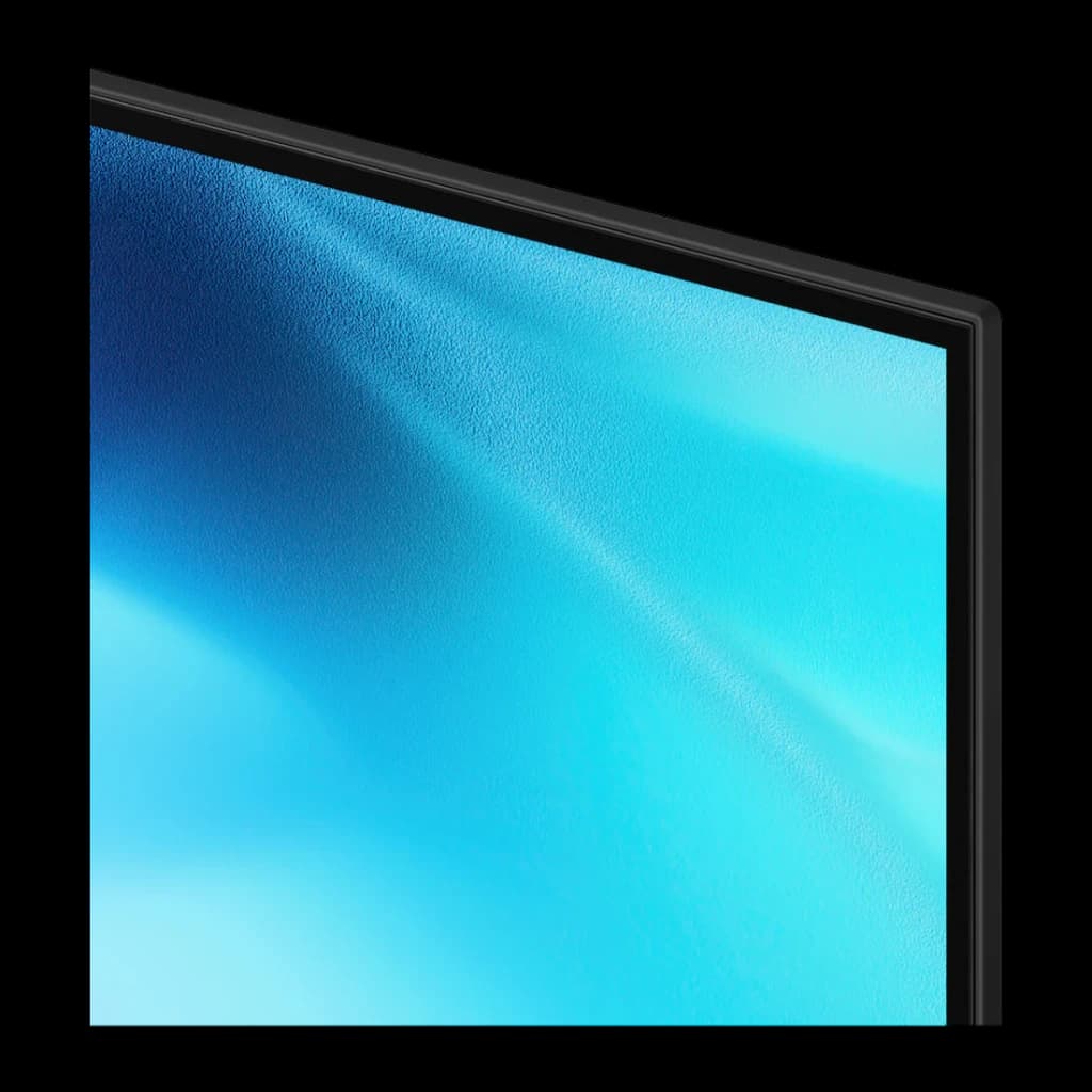 TV Samsung 75 polegadas LED 4K Tizen Preto UE75U8092HU, detalhe: canto superior direito com moldura preta fina e ecrã aceso