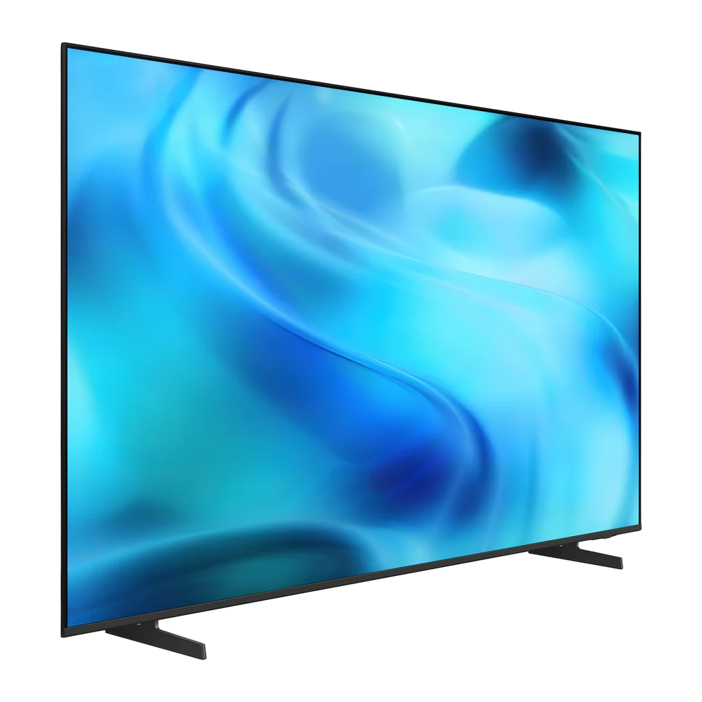 TV Samsung 75 polegadas LED 4K Tizen Preto UE75U8092HU, vista lateral: ecrã ligado com gradiente azul e moldura fina preta