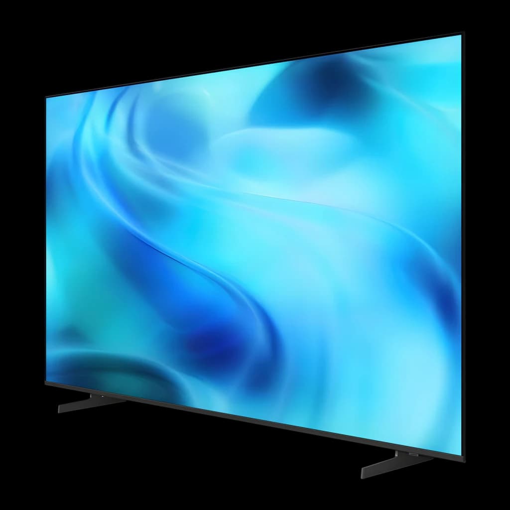 TV Samsung 75 polegadas LED 4K Tizen Preto UE75U8092HU, vista lateral: ecrã ligado com gradiente azul e moldura fina preta