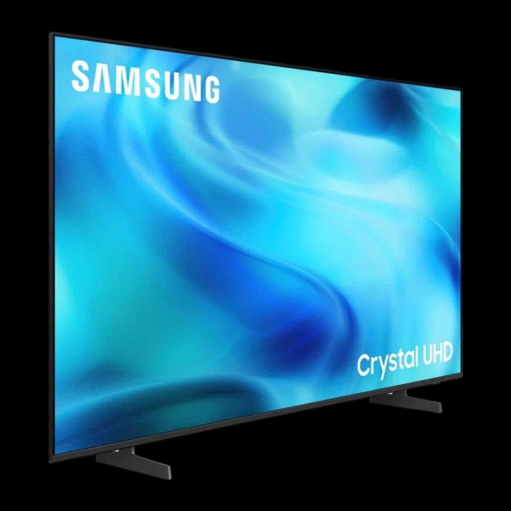 TV Samsung 85 pouces LED 4K Ultra HD Tizen Noir UE85U8092HU, vue de côté: écran Crystal UHD allumé avec dégradé bleu