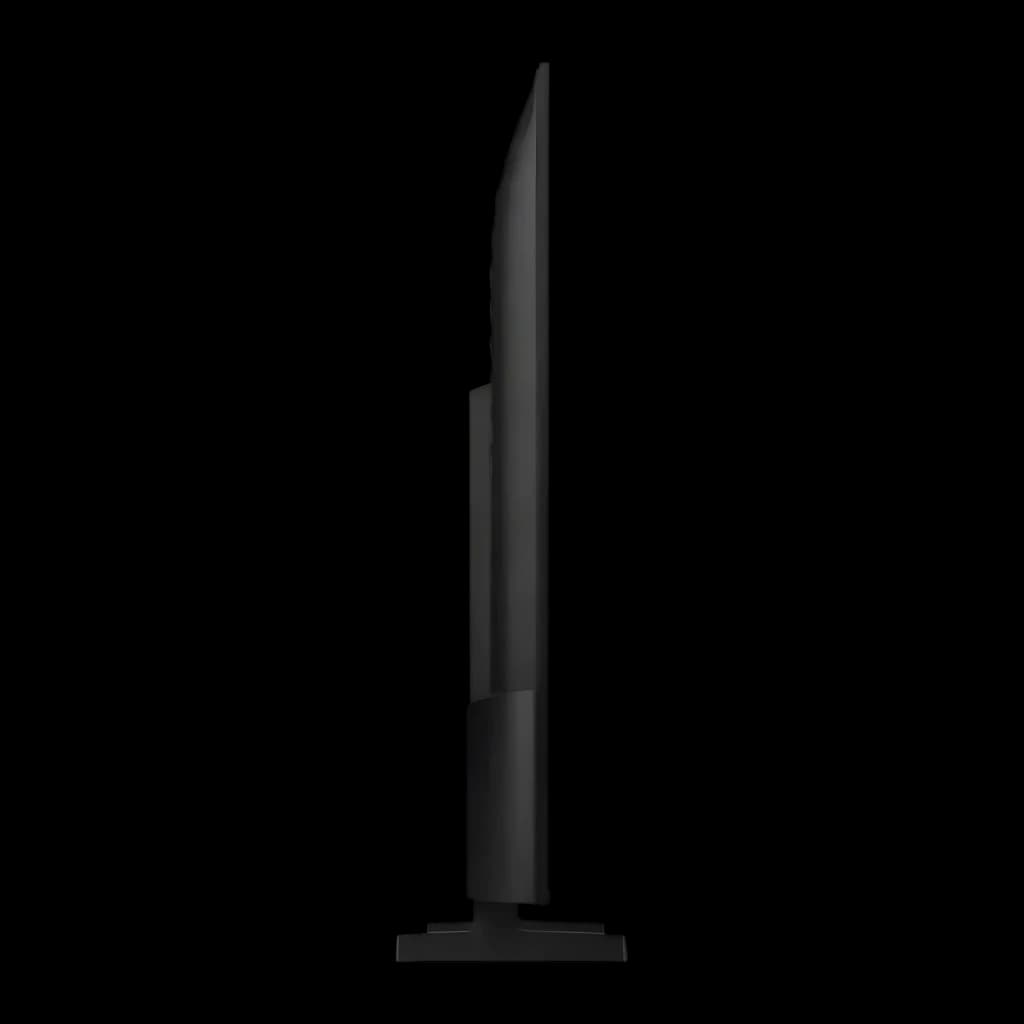 TV Samsung 85 pouces LED 4K Ultra HD Tizen Noir UE85U8092HU, vue latérale: profil fin du panneau et pied central noir