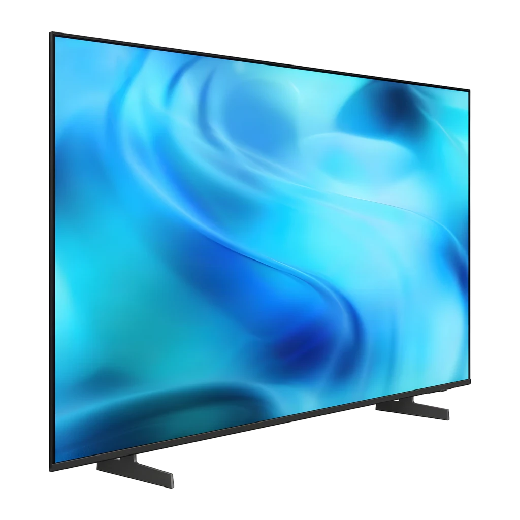 TV Samsung 85 pulgadas LED 4K Ultra HD Tizen Negro UE85U8092HU, vista lateral: pantalla encendida con imagen abstracta azul