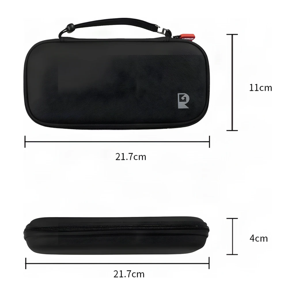 Capa para consola Anbernic RG 55G1 Preto, dimensões: vistas superior e lateral com medidas 21.7x11cm e 4cm espessura