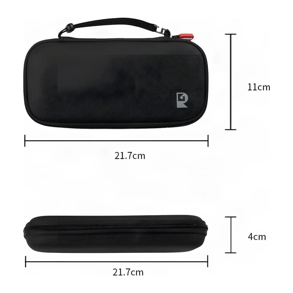 Capa para consola Anbernic RG 55G1 Preto, dimensões: vistas superior e lateral com medidas 21.7x11cm e 4cm espessura