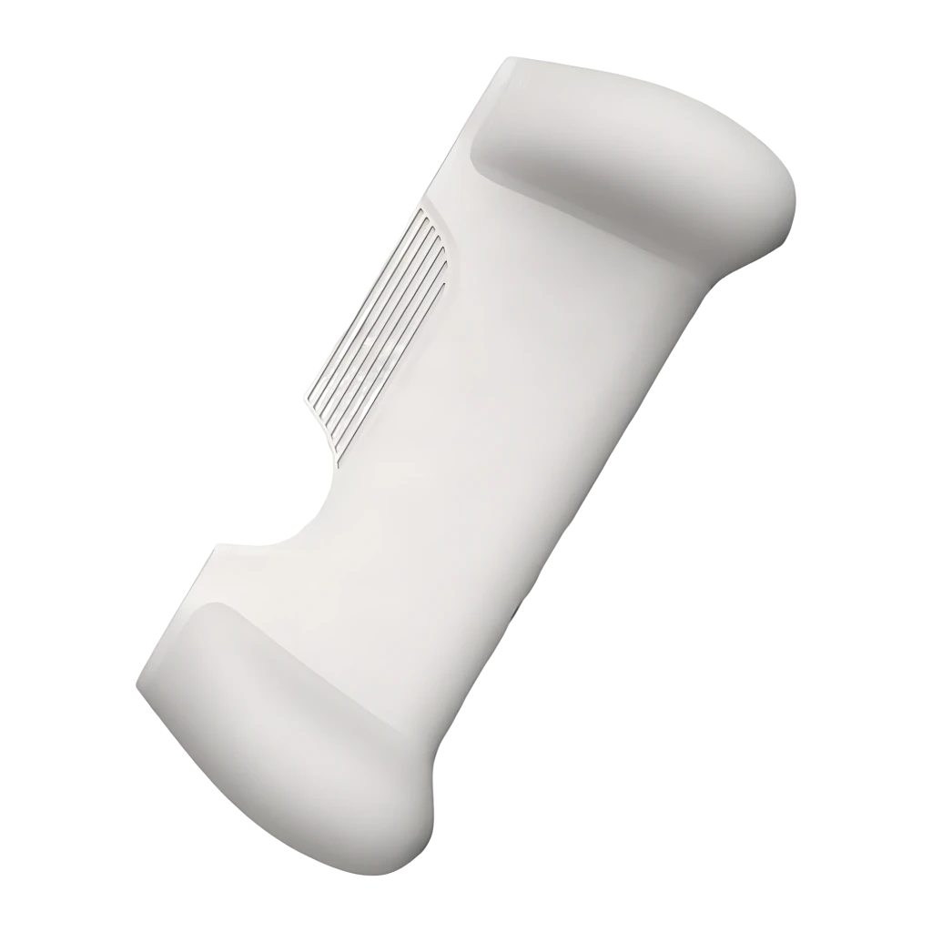 Grip AYN Thor TPU Branco, vista diagonal traseira: grelha de ventilação central e punhos ergonómicos