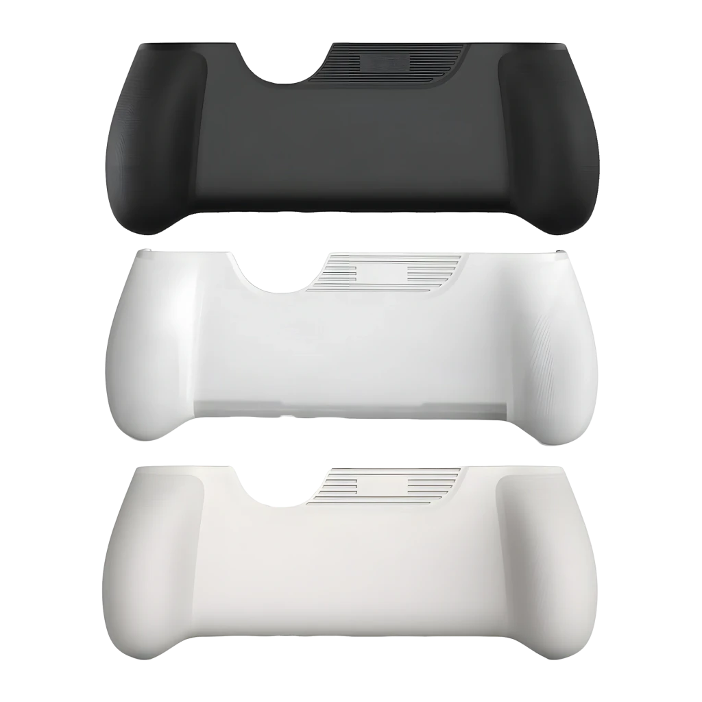 Grip AYN Thor TPU Branco, comparação de cores: três unidades empilhadas, preto em cima e dois brancos abaixo