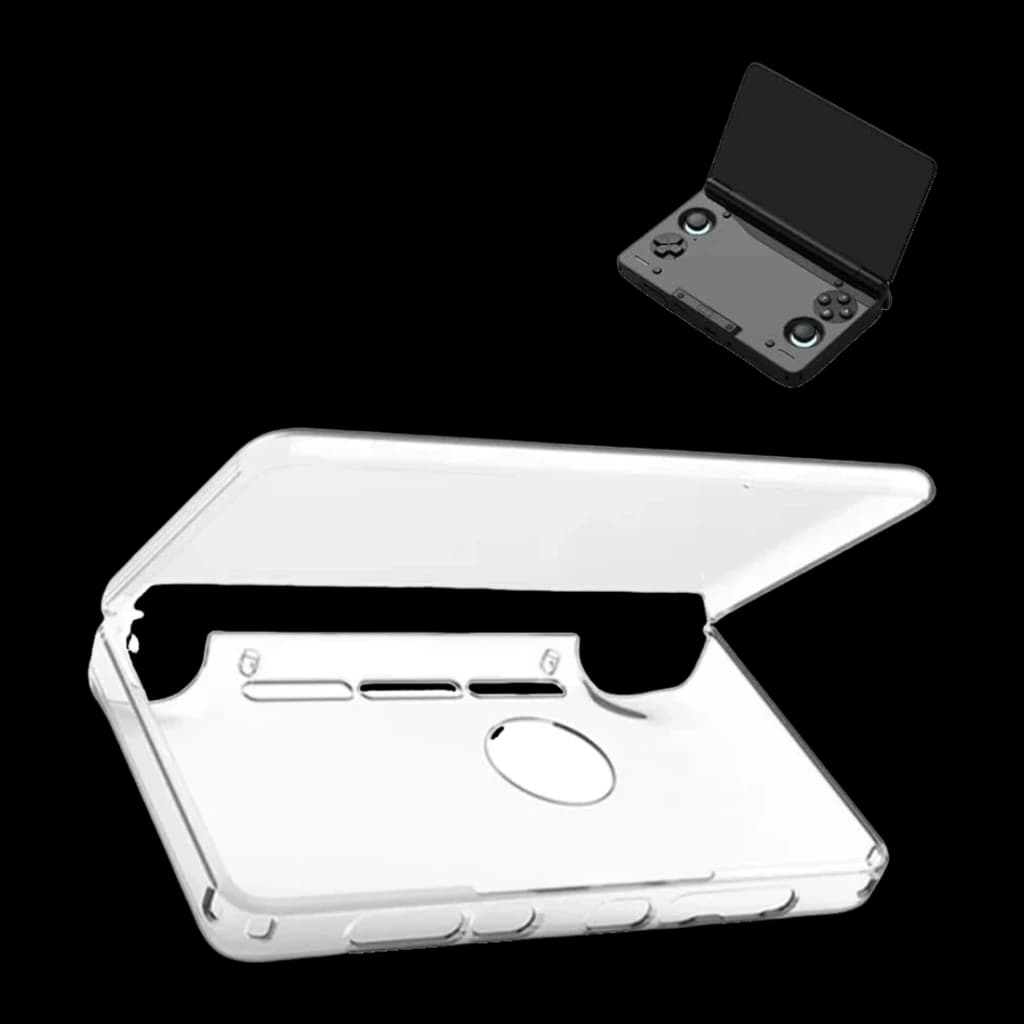 Capa para consola portátil AYN Thor Carcaça TPU Transparente Anti-impacto, vista frontal em ângulo: estojo preto com fecho