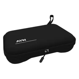 Étui de transport rigide AYN Thor Noir, coque EVA texturée avec poignée, fermeture éclair et logo AYN blanc, emplacement dédié pour grip
