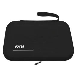 Étui de transport rigide AYN Thor Noir avec texture mate, logo AYN blanc, fermeture éclair double et dragonne, compartiment prévu pour grip