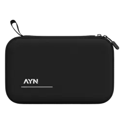 Étui de transport rigide AYN Thor Noir compact et mat, coque noire avec logo AYN blanc, fermeture éclair double et dragonne, emplacement dédié pour grip