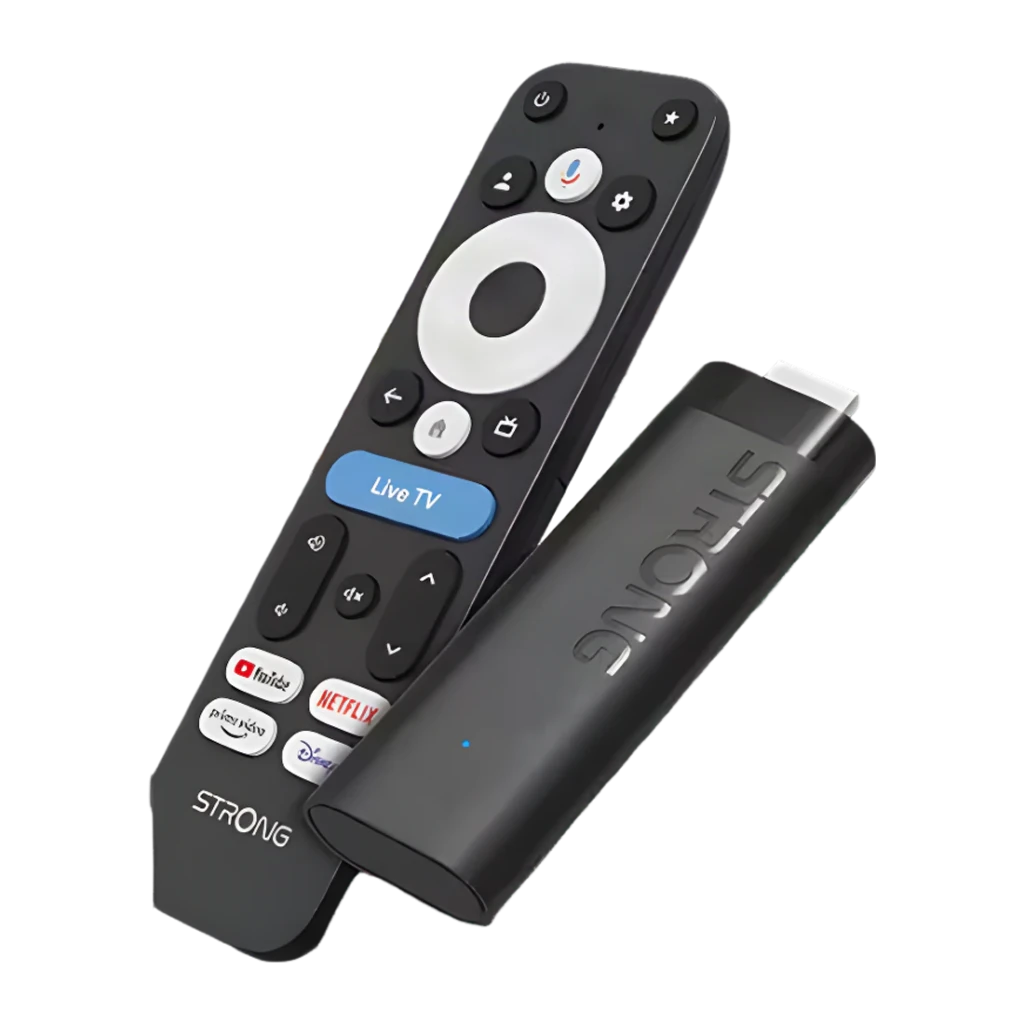 Lecteur multimédia Strong 2 Go/32 Go Noir true 4K Google TV LEAP-NOVA, ensemble: télécommande bouton Live TV et stick HDMI
