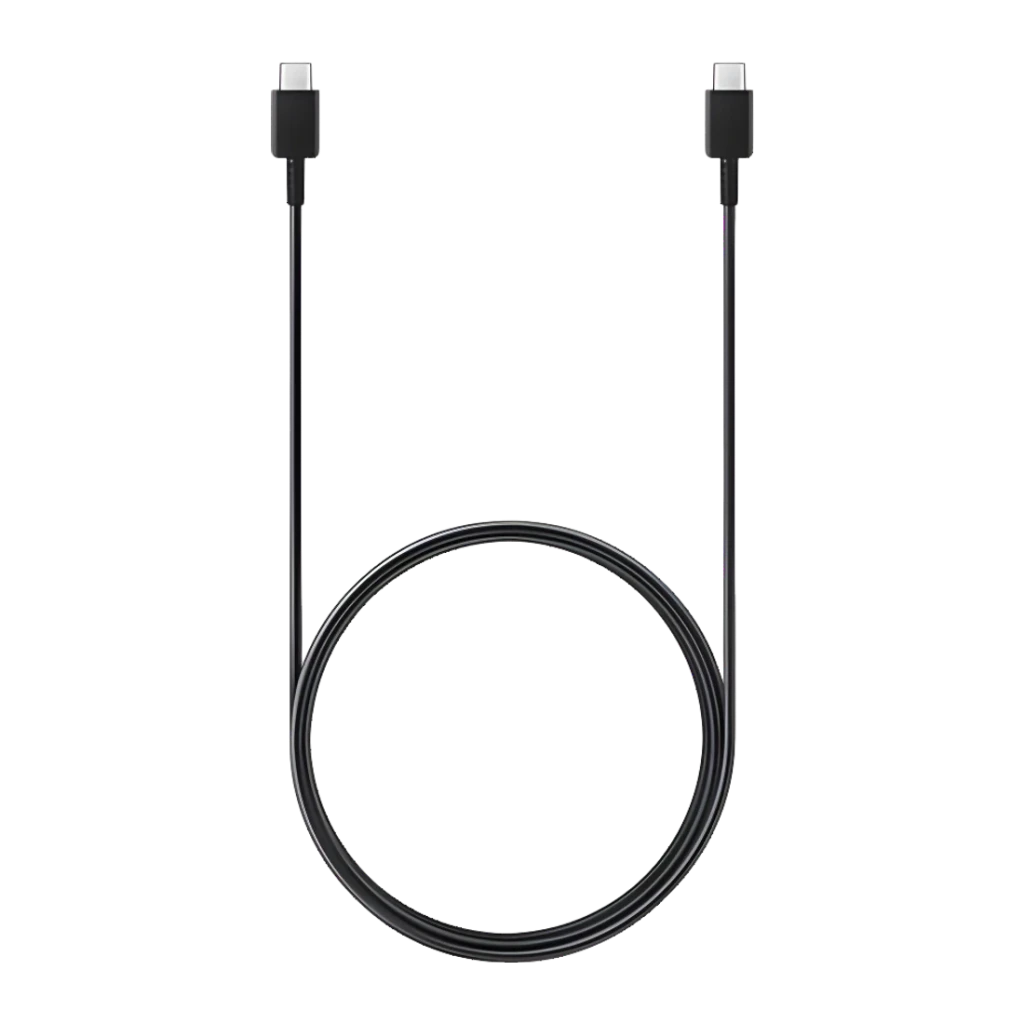 Câble USB Samsung USB-C vers USB-C 1,8 m 3 A Noir EP-DX310JBE, vue de face: câble enroulé avec deux connecteurs USB-C