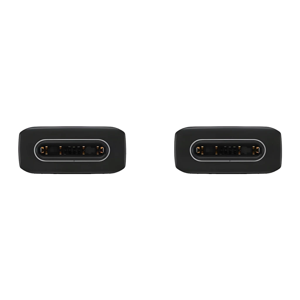 Câble USB Samsung USB-C vers USB-C 1,8 m 3 A Noir EP-DX310JBE, détail: deux connecteurs USB-C de face avec broches dorées