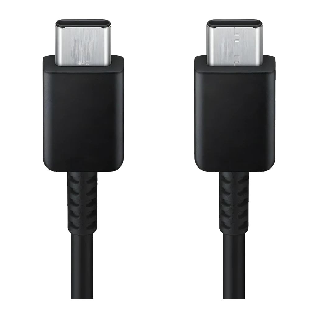 Câble USB Samsung USB-C vers USB-C 1,8 m 3 A Noir EP-DX310JBE, détail: deux connecteurs USB-C argentés avec renfort tressé