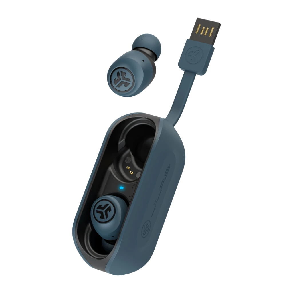 Auriculares JLab Audio GO Air TWS In-Ear Bluetooth 5.0 5h + 20h estuche Azul, vista detalle: estuche abierto