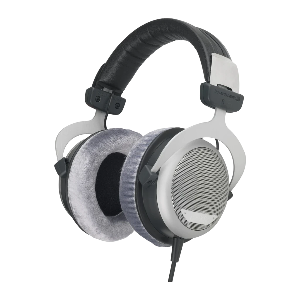 Casque Beyerdynamic DT 880 Pro 250 Ohm Arceau Circum-aural Jack 3,5 mm, vue latérale: coussinets velours gris et grille