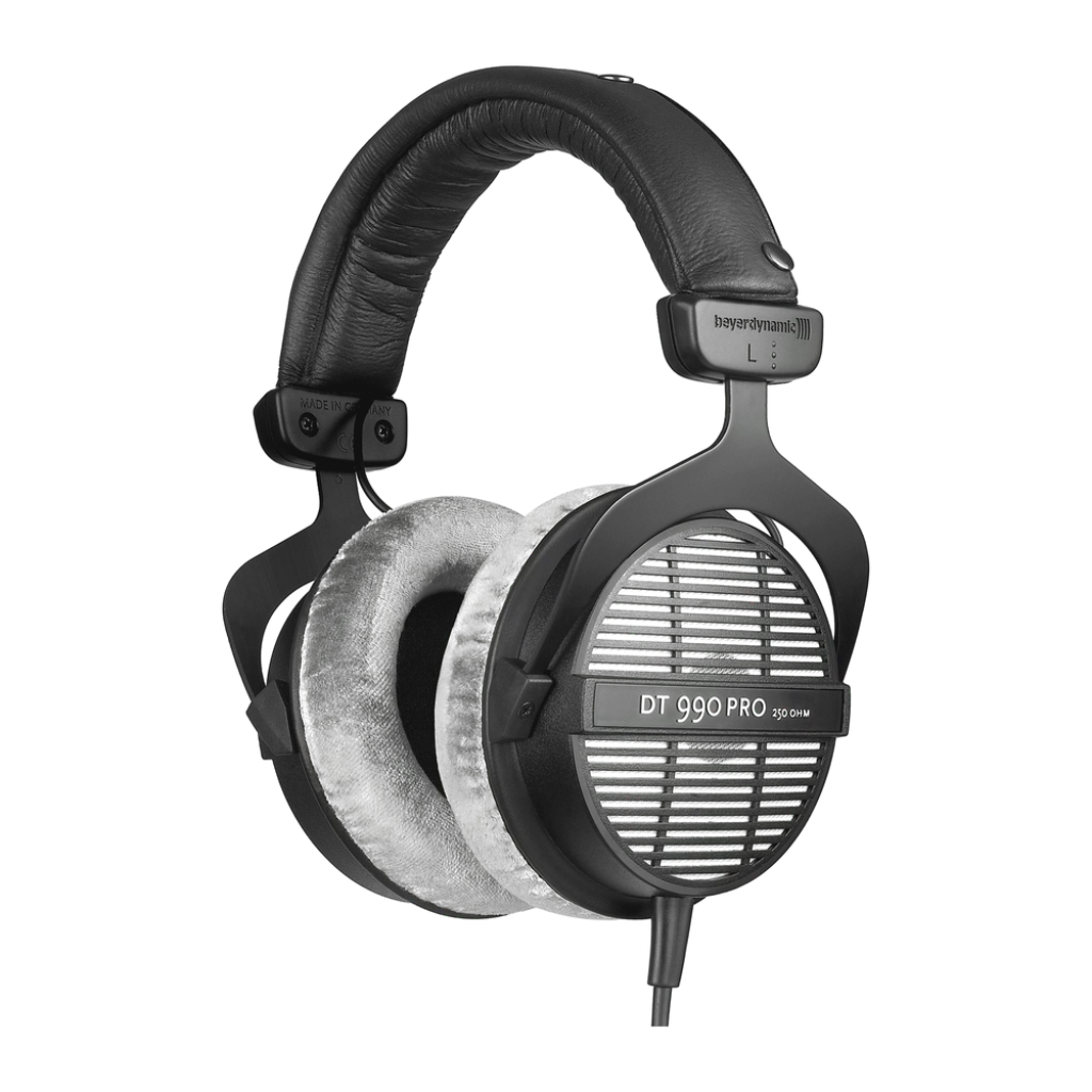 Casque Beyerdynamic DT 990 Pro Arceau Câble Jack 3,5 mm Noir, vue latérale: arceau et coussinets à dos ouvert