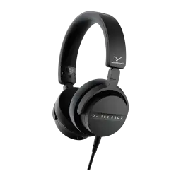Casque Beyerdynamic DJ 300 PRO X Circum-aural Filaire 48Ω Noir, vue latérale: nom sur le pavillon, arceau rembourré et câble
