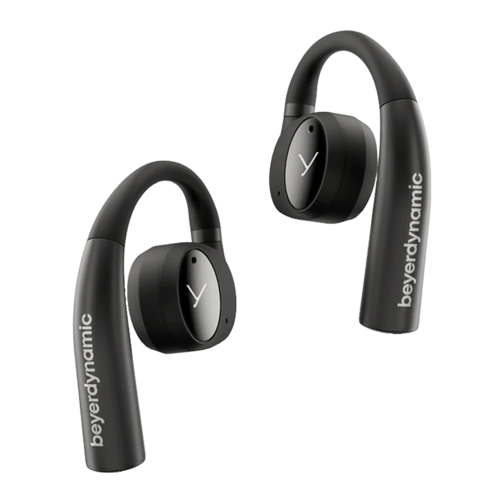 Écouteurs Beyerdynamic Verio 200 TWS Bluetooth 5.3 35h avec étui Noir, vue paire: deux écouteurs avec crochet auriculaire