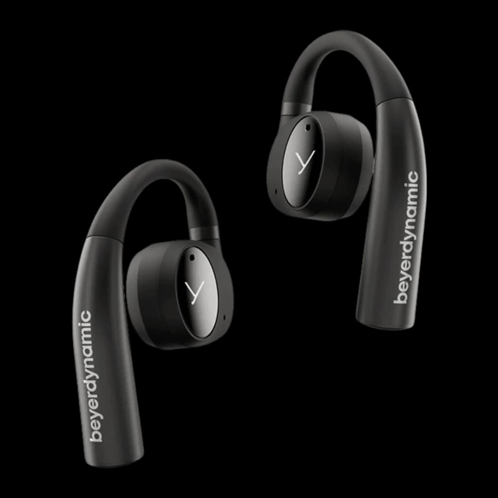 Écouteurs Beyerdynamic Verio 200 TWS Bluetooth 5.3 35h avec étui Noir, vue paire: deux écouteurs avec crochet auriculaire