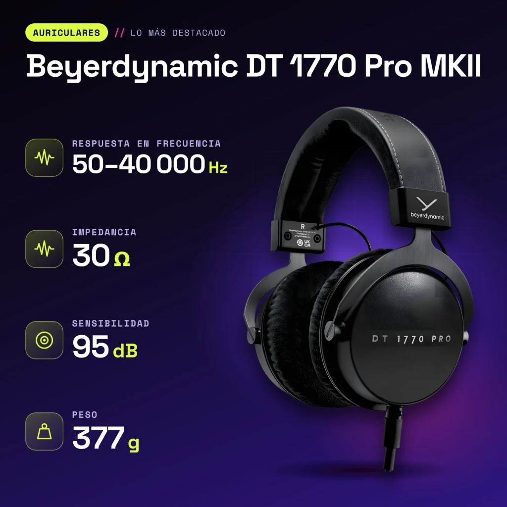 Auscultadores Beyerdynamic DT 1770 Pro MKII Circumaurais Cabo Jack 3,5 mm Preto - características
