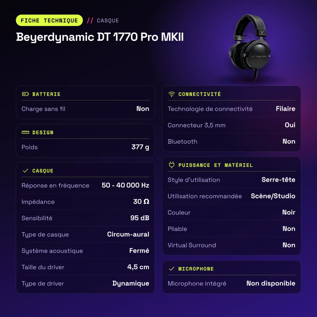 Auscultadores Beyerdynamic DT 1770 Pro MKII Circumaurais Cabo Jack 3,5 mm Preto - características