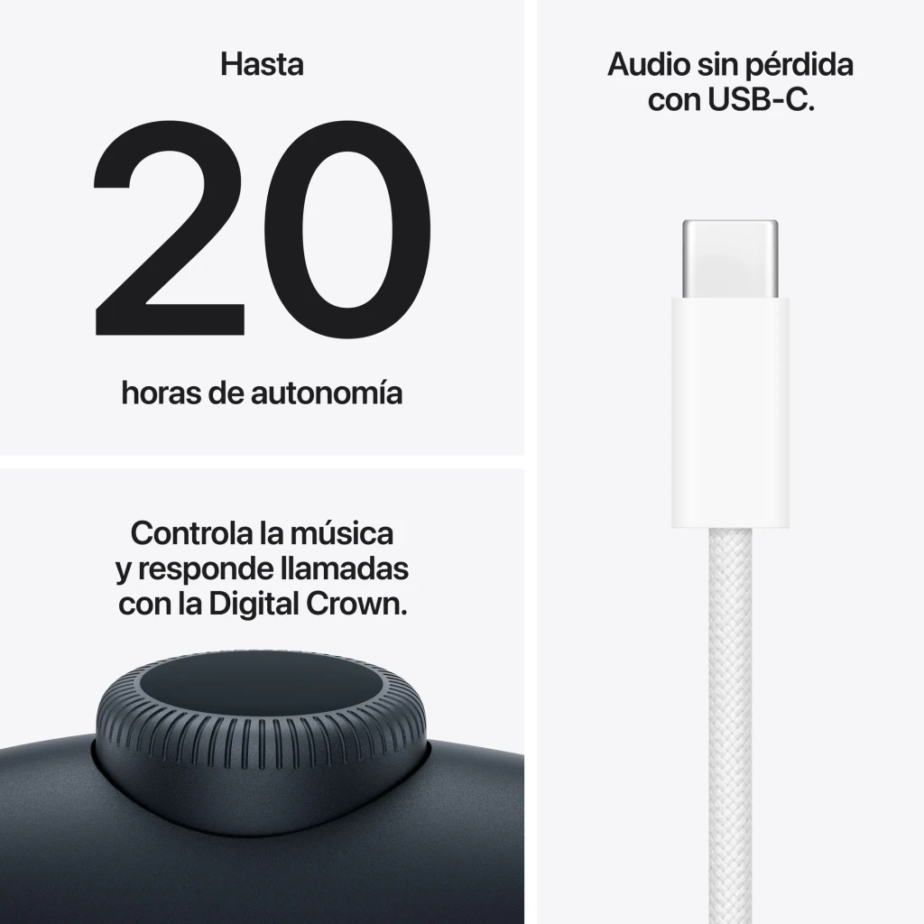 Auscultadores Apple AirPods Max 2 Cancelamento de Ruído Banda Bluetooth 5.3 Meia-Noite, detalhe: Digital Crown meia-noite