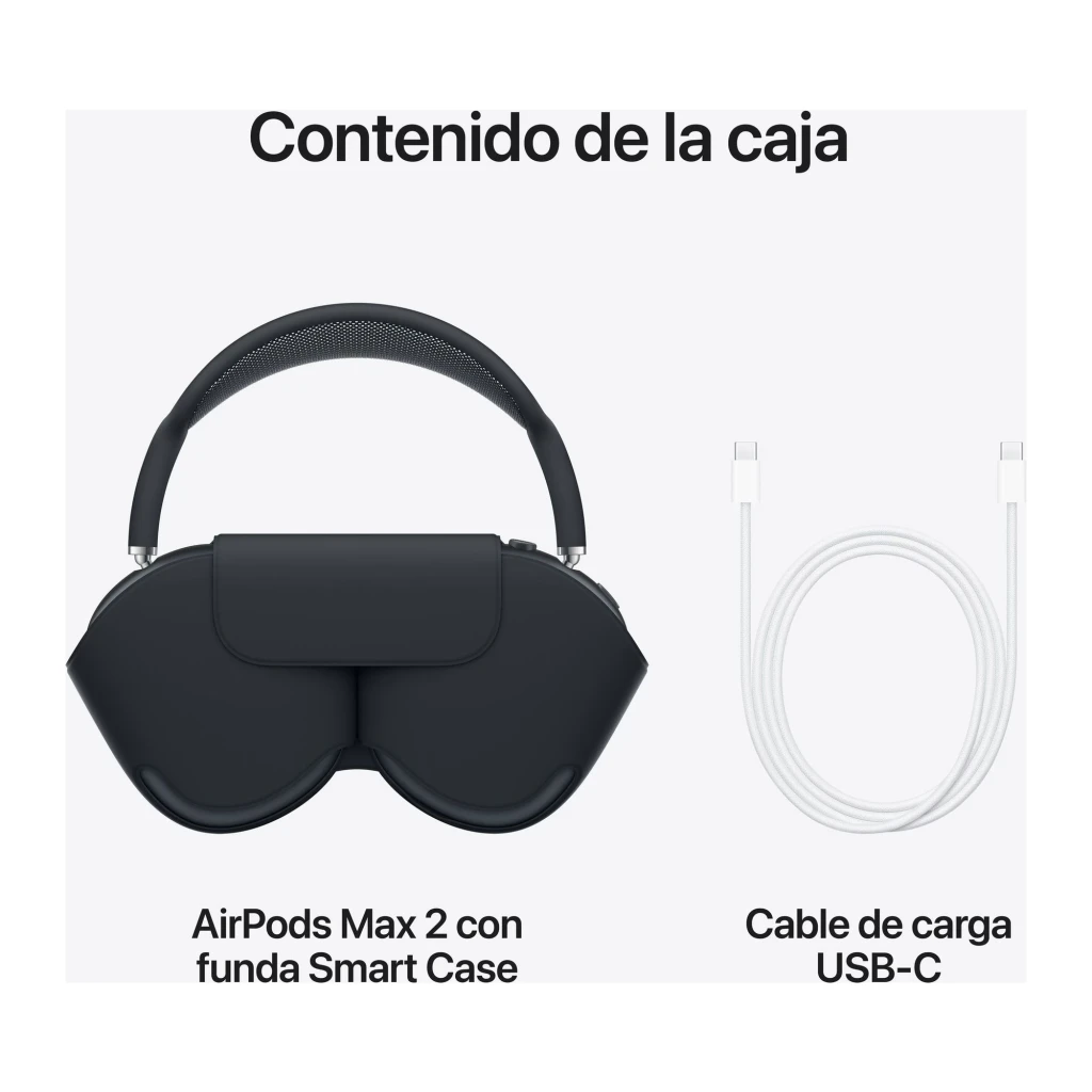 Auscultadores Apple AirPods Max 2 Cancelamento de Ruído Banda Bluetooth 5.3 Meia-Noite, conteúdo da caixa: auscultadores