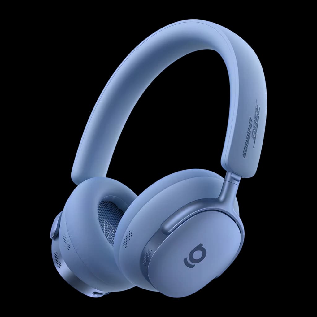 Auriculares Baseus Inspire XH1 Diadema Bluetooth 6.1 100h Azul, vista frontal en ángulo: diadema, almohadillas y logo Baseus